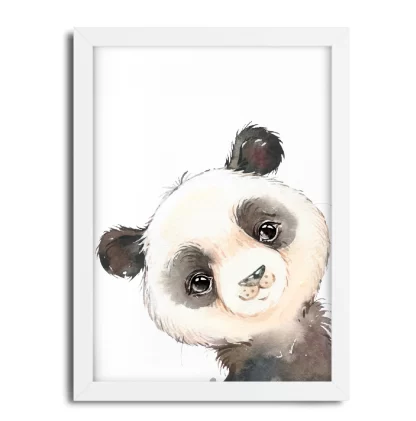2262g5 Quadro Decorativo Infantil Urso Panda Aquarela Safari moldura branca