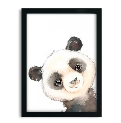 2262g5 Quadro Decorativo Infantil Urso Panda Aquarela Safari moldura preta