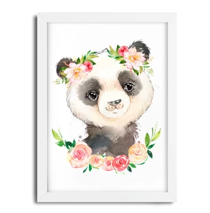 Quadro Decorativo Ursinha Panda com Flores Aquarela SKU: 2262g17