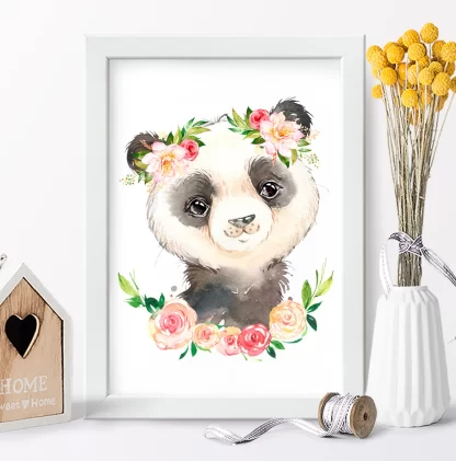 Quadro Decorativo Ursinha Panda com Flores Aquarela SKU: 2262g17