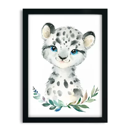 2263g10 Quadro Decorativo Cheetah Guepardo Bebe Aquarela Safari moldura preta