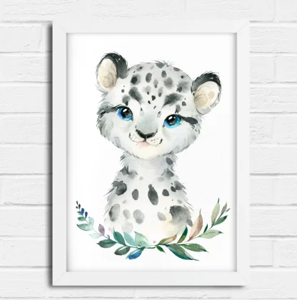 2263g10 Quadro Decorativo Cheetah Guepardo Bebe Aquarela Safari realista