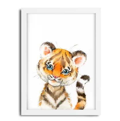 2263g16 Quadro Decorativo Infantil Tigre Bebe Aquarela Safari moldura branca