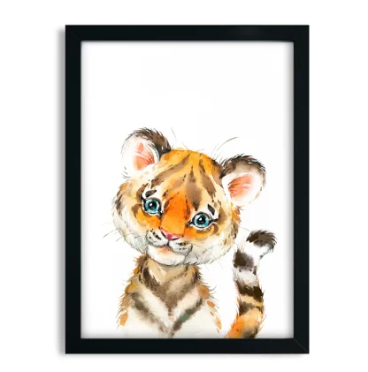 2263g16 Quadro Decorativo Infantil Tigre Bebe Aquarela Safari moldura preta