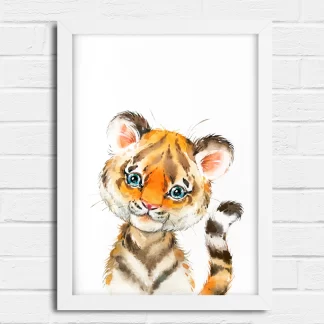2263g16 Quadro Decorativo Infantil Tigre Bebe Aquarela Safari realista