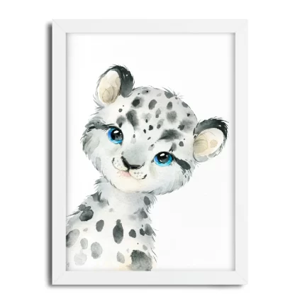 2263g8 Quadro Decorativo Infantil Cheetah Guepardo Aquarela moldura branca