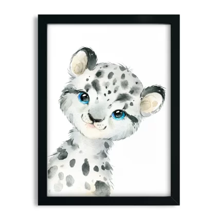 2263g8 Quadro Decorativo Infantil Cheetah Guepardo Aquarela moldura preta