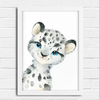 2263g8 Quadro Decorativo Infantil Cheetah Guepardo Aquarela moldura realista