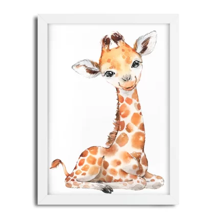 2265g1 Quadro Decorativo Infantil Girafa Girafinha Bebe Aquarela Safari moldura branca