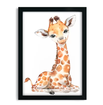 2265g1 Quadro Decorativo Infantil Girafa Girafinha Bebe Aquarela Safari moldura preta