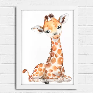 2265g1 Quadro Decorativo Infantil Girafa Girafinha Bebe Aquarela Safari realista