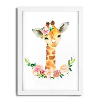 2265g3 quadro decorativo girafinha Floral aquarela moldura Branca