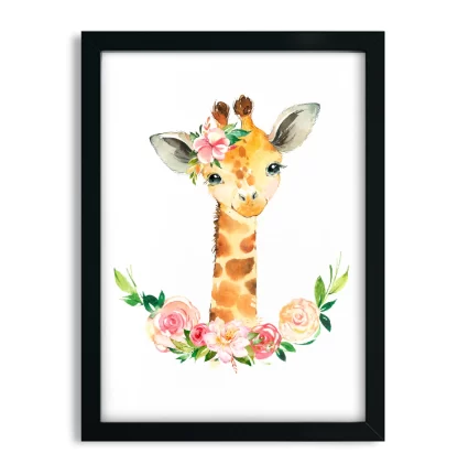 2265g3 quadro decorativo girafinha Floral aquarela moldura preta