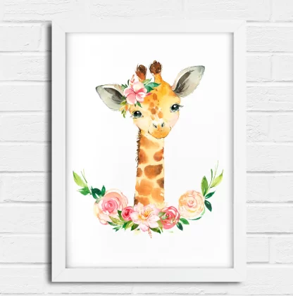 2265g3 quadro decorativo girafinha Floral aquarela realista