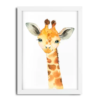 2265g4 Quadro Decorativo Infantil Girafa Girafinha Aquarela Safari moldura branca