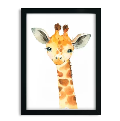 2265g4 Quadro Decorativo Infantil Girafa Girafinha Aquarela Safari moldura preta