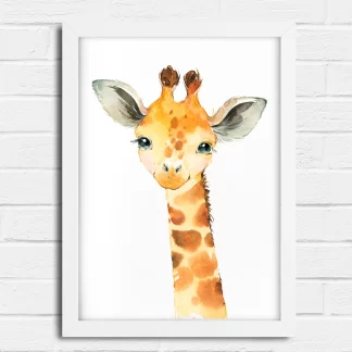 2265g4 Quadro Decorativo Infantil Girafa Girafinha Aquarela Safari realista