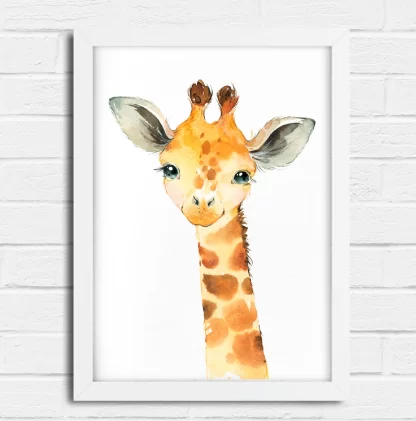 2265g4 Quadro Decorativo Infantil Girafa Girafinha Aquarela Safari realista