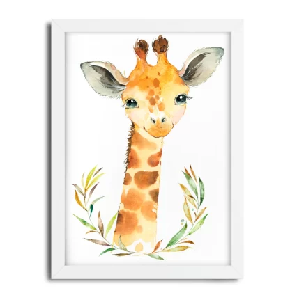 2265g5 Quadro Decorativo Infantil Girafa Girafinha Aquarela Safari moldura branca
