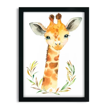 2265g5 Quadro Decorativo Infantil Girafa Girafinha Aquarela Safari moldura preta