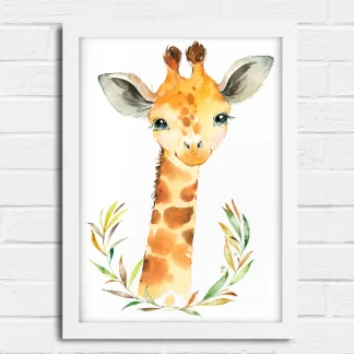2265g5 Quadro Decorativo Infantil Girafa Girafinha Aquarela Safari realista