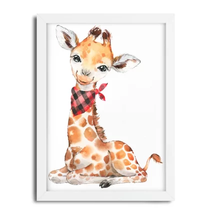 2265g7 Quadro Decorativo Infantil Girafinha Bebe Country Aquarela moldura branca