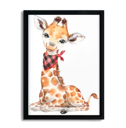 2265g7 Quadro Decorativo Infantil Girafinha Bebe Country Aquarela moldura preta