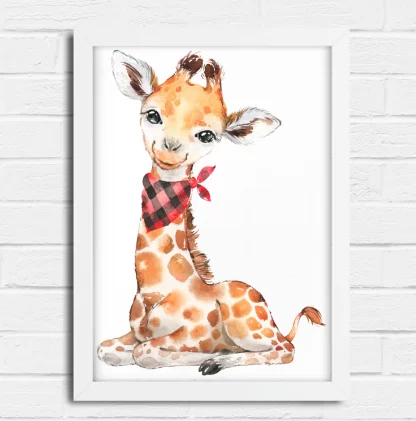 2265g7 Quadro Decorativo Infantil Girafinha Bebe Country Aquarela realista