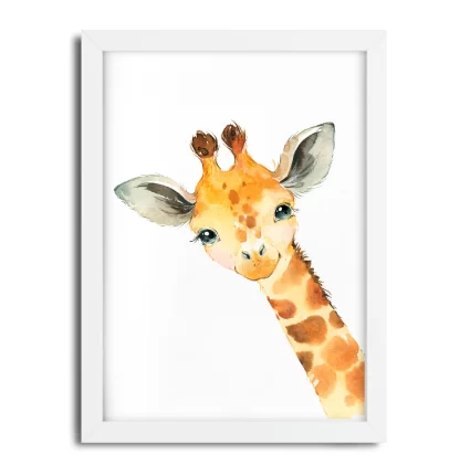 2265g9 Quadro Decorativo Infantil Girafa Girafinha Aquarela Safari moldura branca