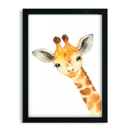 2265g9 Quadro Decorativo Infantil Girafa Girafinha Aquarela Safari moldura preta