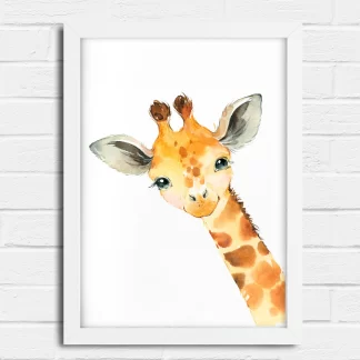 2265g9 Quadro Decorativo Infantil Girafa Girafinha Aquarela Safari realista