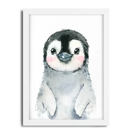 2273G1 Quadro Decorativo Infantil Pinguim Bebe Aquarela moldura branca