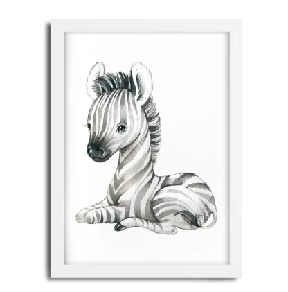 2275G2 Quadro Decorativo Infantil Zebra Zebrinha Bebe Aquarela Safari moldura branca