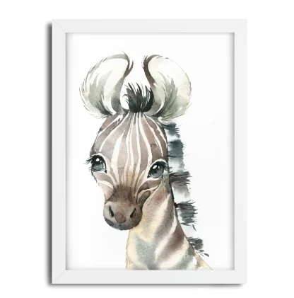 2275G5 Quadro Decorativo Infantil Zebra Zebrinha Bebe Aquarela Safari moldura branca