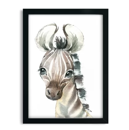 2275G5 Quadro Decorativo Infantil Zebra Zebrinha Bebe Aquarela Safari moldura preta