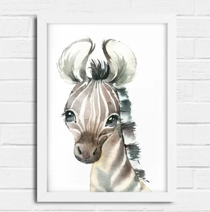 2275G5 Quadro Decorativo Infantil Zebra Zebrinha Bebe Aquarela Safari realista