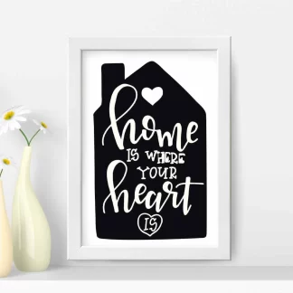 1191G3 Quadro Decorativo com Frase em Inglês Home Is Where Your Heart Is realista