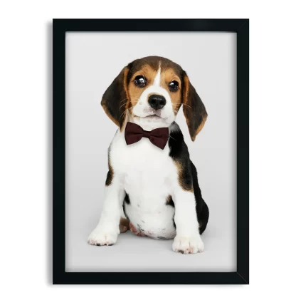 1001 Quadro Decorativo Cachorrinho Beagle de Gravata Borboleta moldura preta