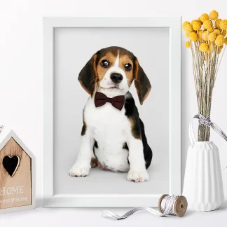 1001 Quadro Decorativo Cachorrinho Beagle de Gravata Borboleta realista