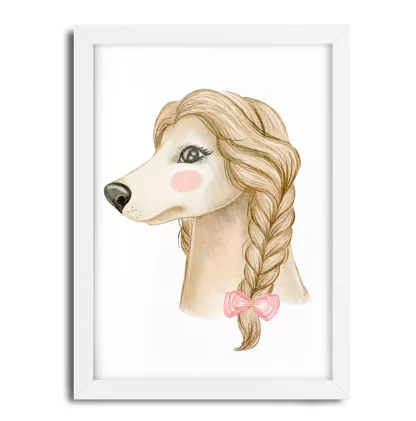 1025 Quadro Decorativo Cachorrinha Com Lacinho Rosa moldura branca