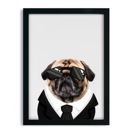 1029 Quadro Decorativo Cachorro Pug Mafioso moldura preta
