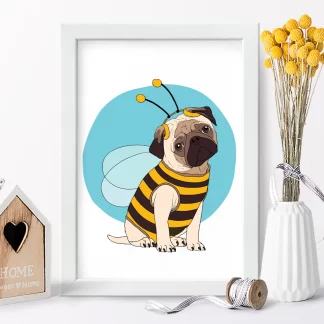 1031 Quadro Decorativo Cachorro Pug Abelhinha Bee Dog realista