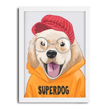 1032 Quadro Decorativo Cachorro Super Dog moldura branca