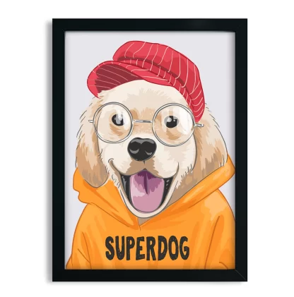 1032 Quadro Decorativo Cachorro Super Dog moldura preta