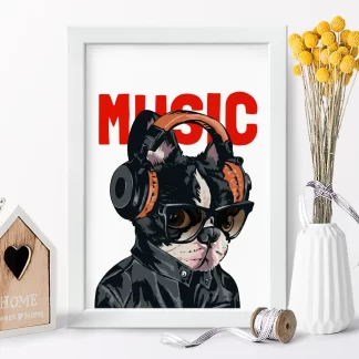 1033 Quadro Decorativo Divertido Cachorro Music realista
