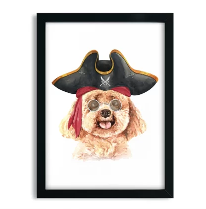 1045 Quadro Decorativo Divertido Cachorro Poodle Pirata moldura preta