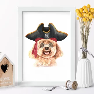 1045 Quadro Decorativo Divertido Cachorro Poodle Pirata realista