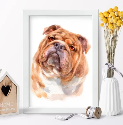 Quadro decorativo Cachorro Bulldog Inglês aquarela sku: 1061g10