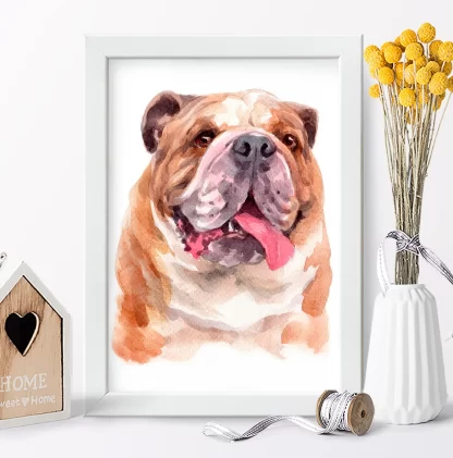 Quadro decorativo Cachorro Bulldog Inglês aquarela sku: 1061g3