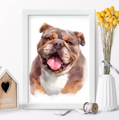 Quadro decorativo Cachorro Bulldog Inglês aquarela sku: 1061g4